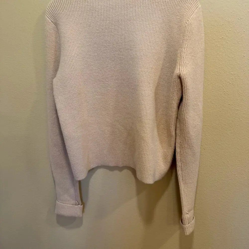 Ann Taylor Mixed Media Tan Faux Suede Sweater Medium Ribbed Crew Neck Cozy